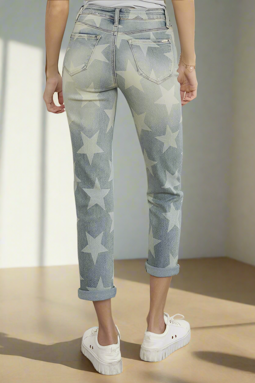 Insane Gene High Rise Star Print Cropped Girlfriend Jeans Jeans