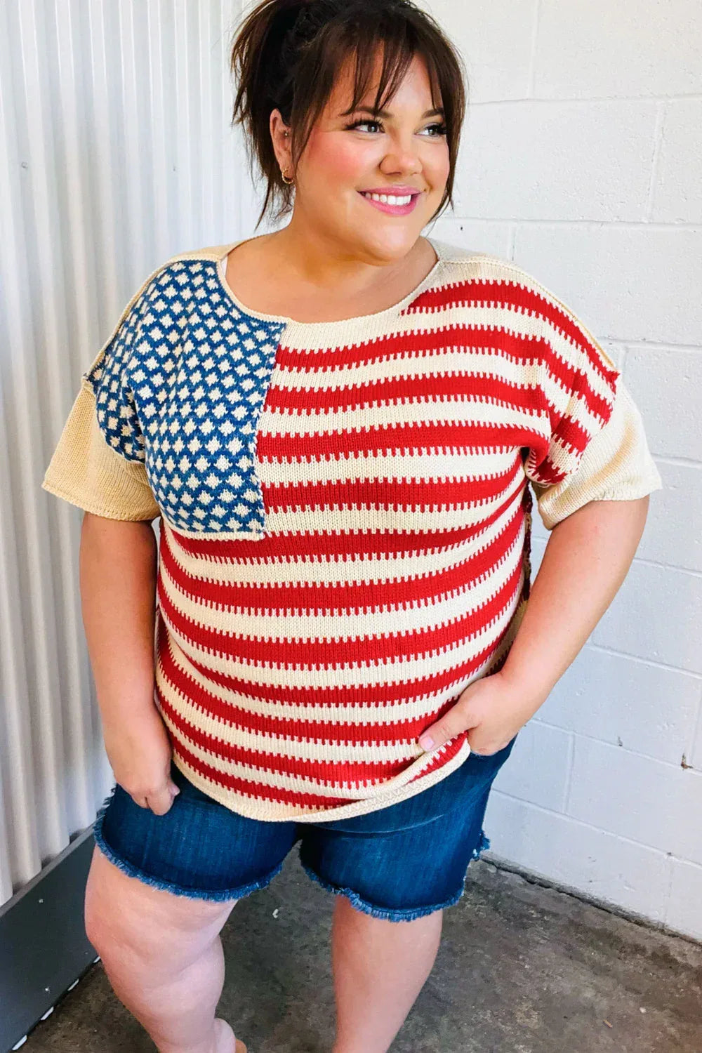 American Flag Jacquard Knit Sweater Top - DAVERRI FASHIONS