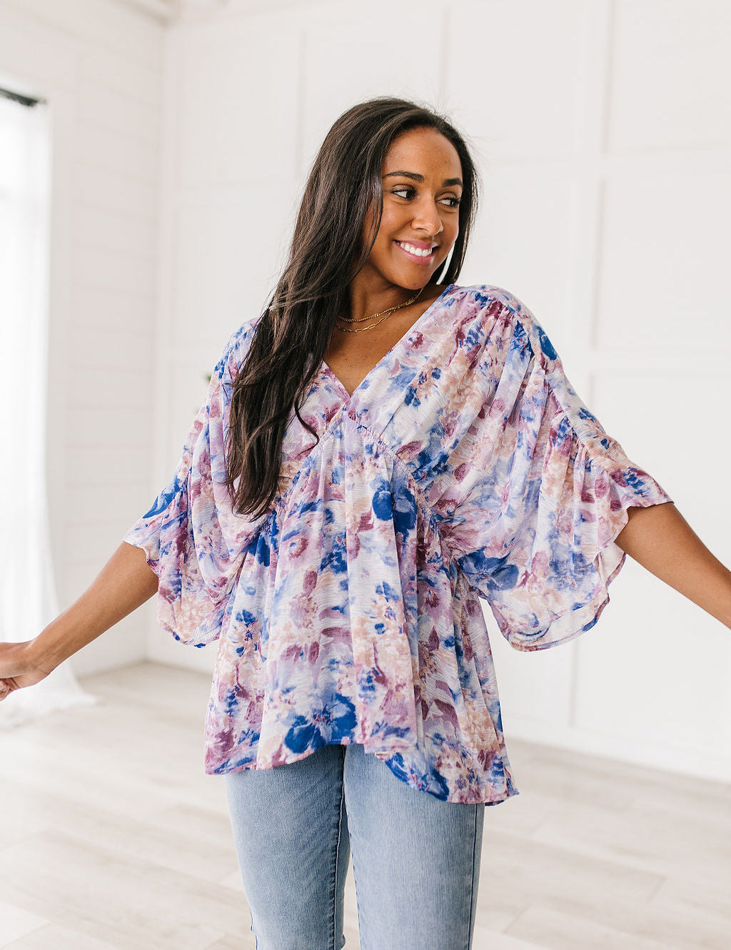 Jodifl Floral Draped Peplum Blouse Tops