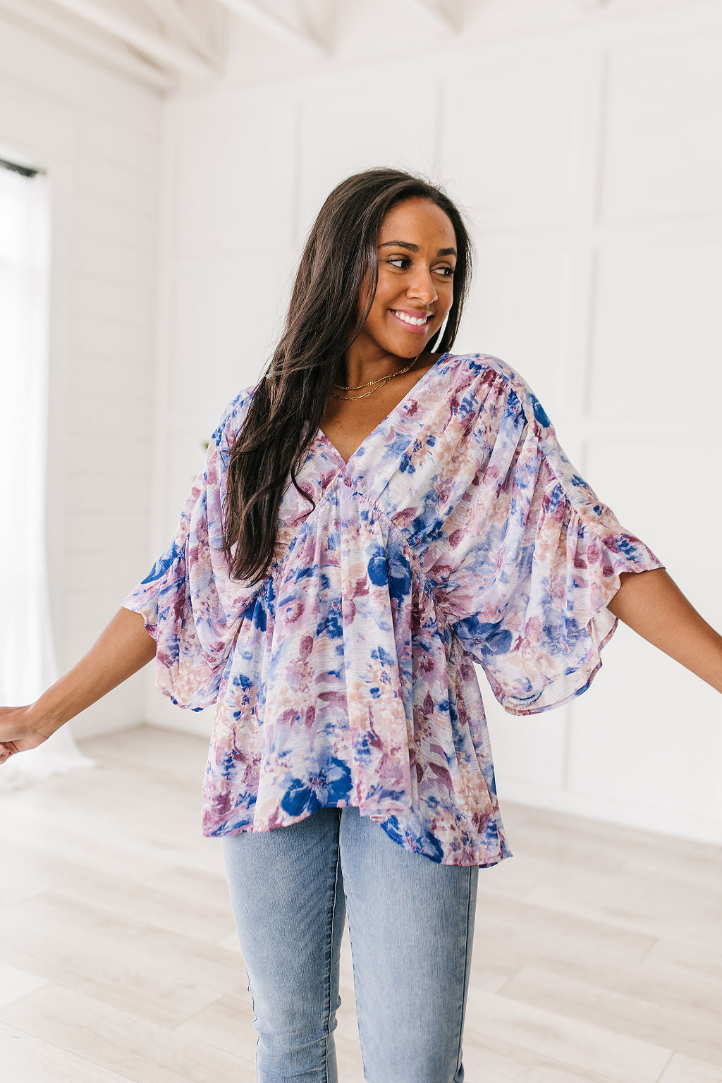 Jodifl Floral Draped Peplum Blouse Tops