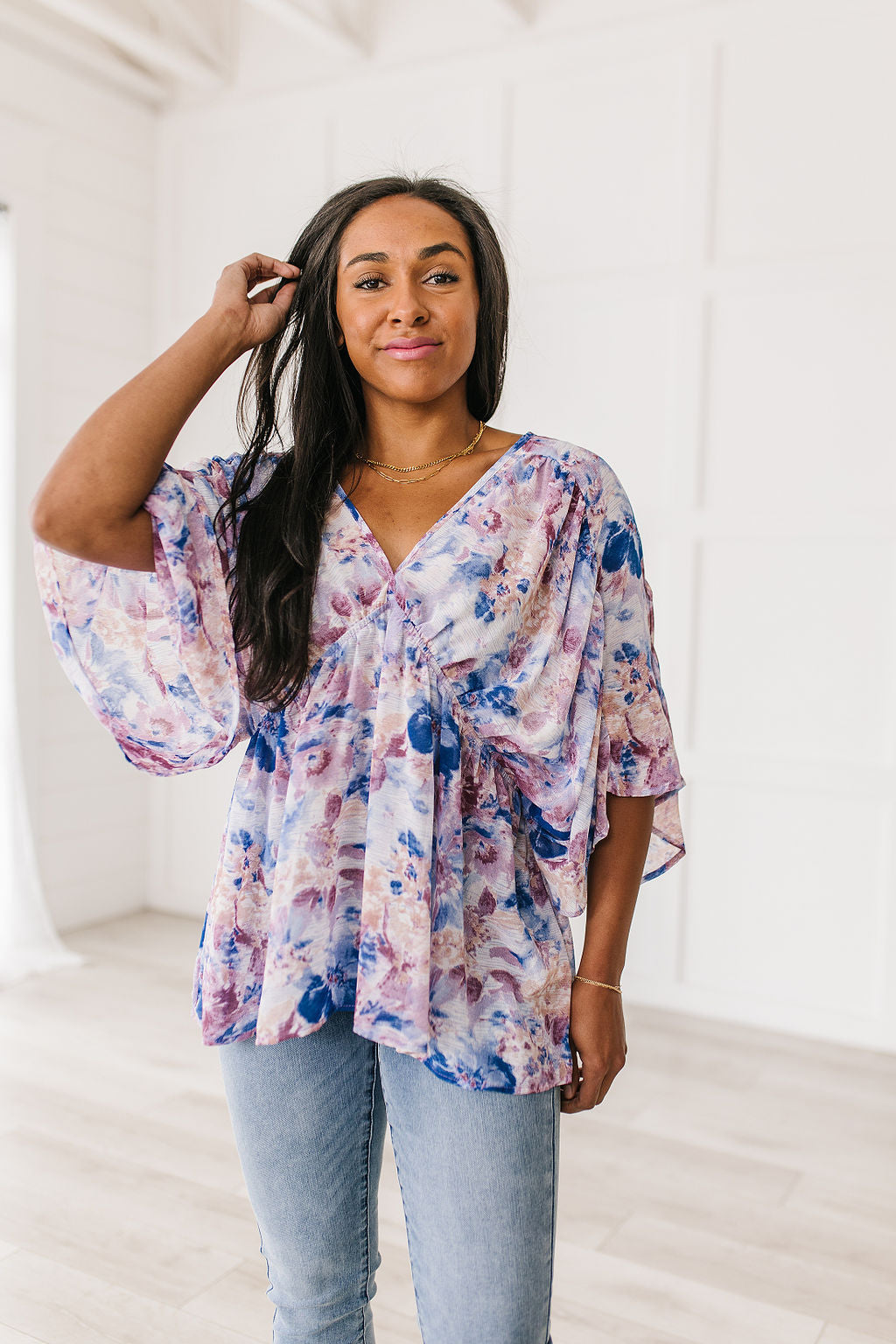 Jodifl Floral Draped Peplum Blouse Tops