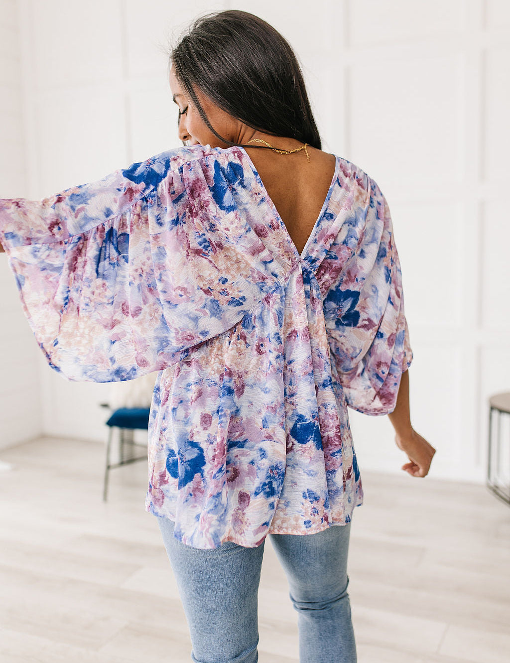 Jodifl Floral Draped Peplum Blouse Tops