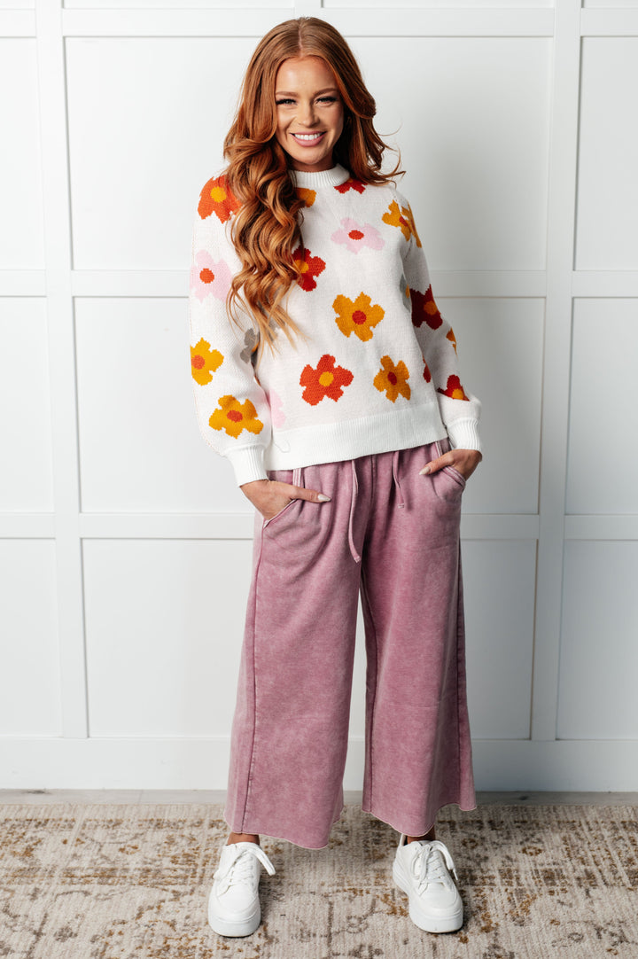 Falling Flowers Floral Sweater | Tops Daverri Fashions