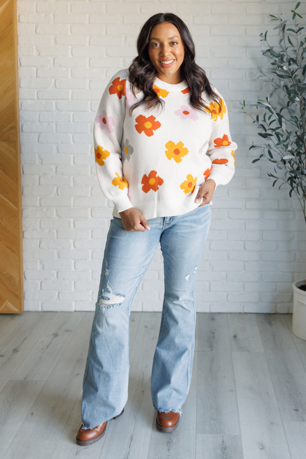 Falling Flowers Floral Sweater | Tops Daverri Fashions