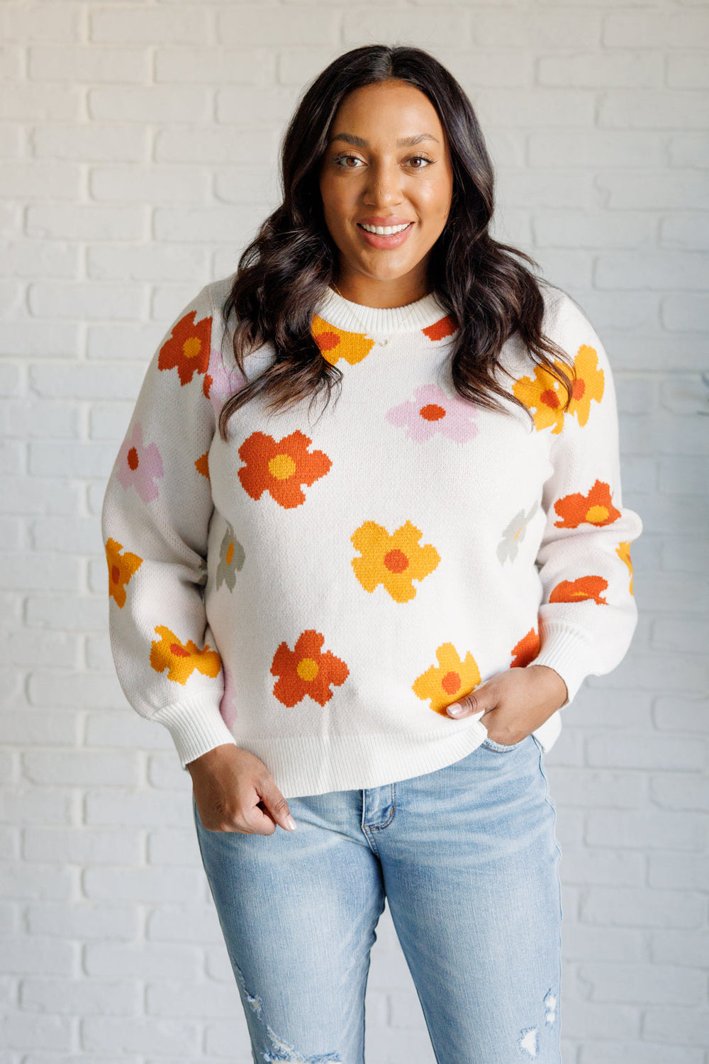 Falling Flowers Floral Sweater | Tops Daverri Fashions