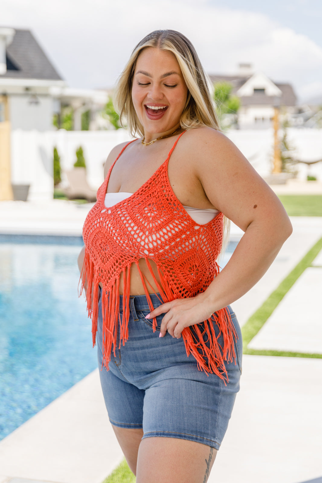 Festival Fringe Tank in Orange Womens