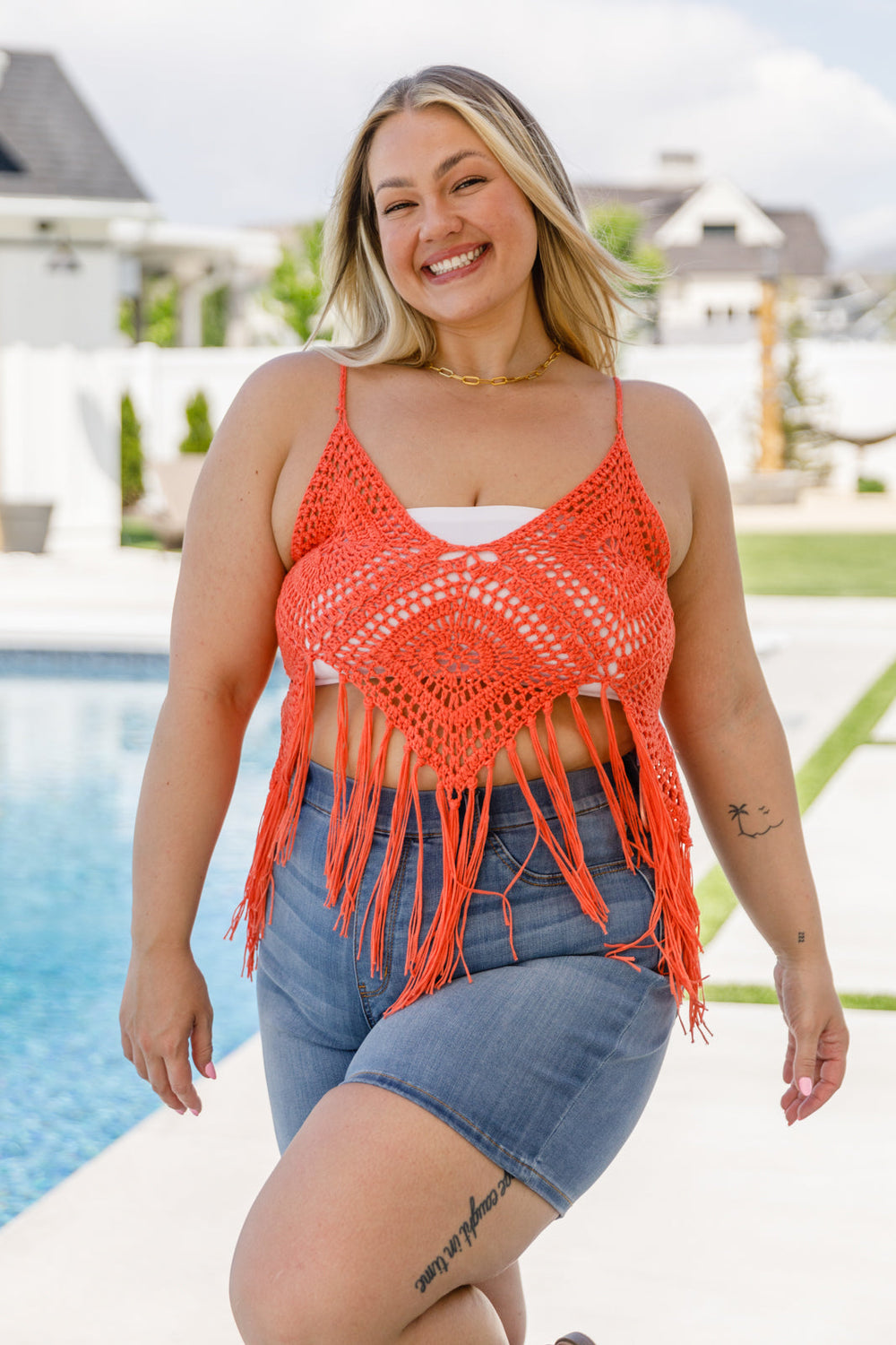 Festival Fringe Tank in Orange Womens