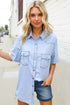 Casual Chic Blue Cotton Denim Snap Button Flap Pocket Top - DAVERRI FASHIONS