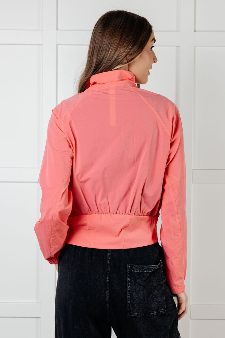 Coral Rose High Neckline Nylon Tennis Jacket Jackets