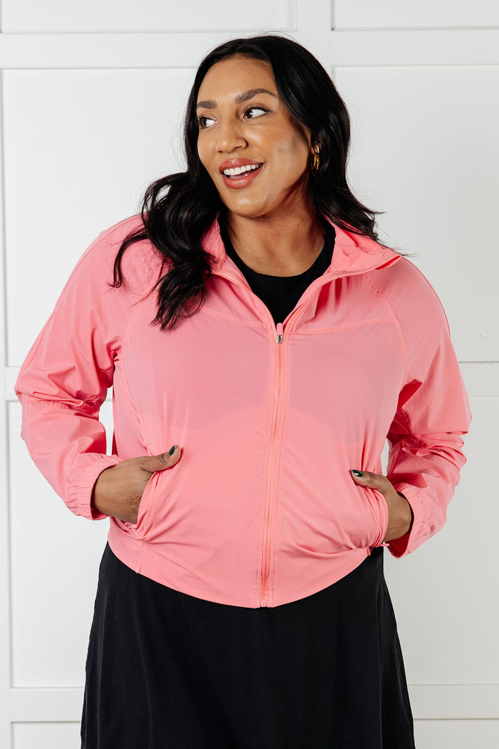 Coral Rose High Neckline Nylon Tennis Jacket Jackets