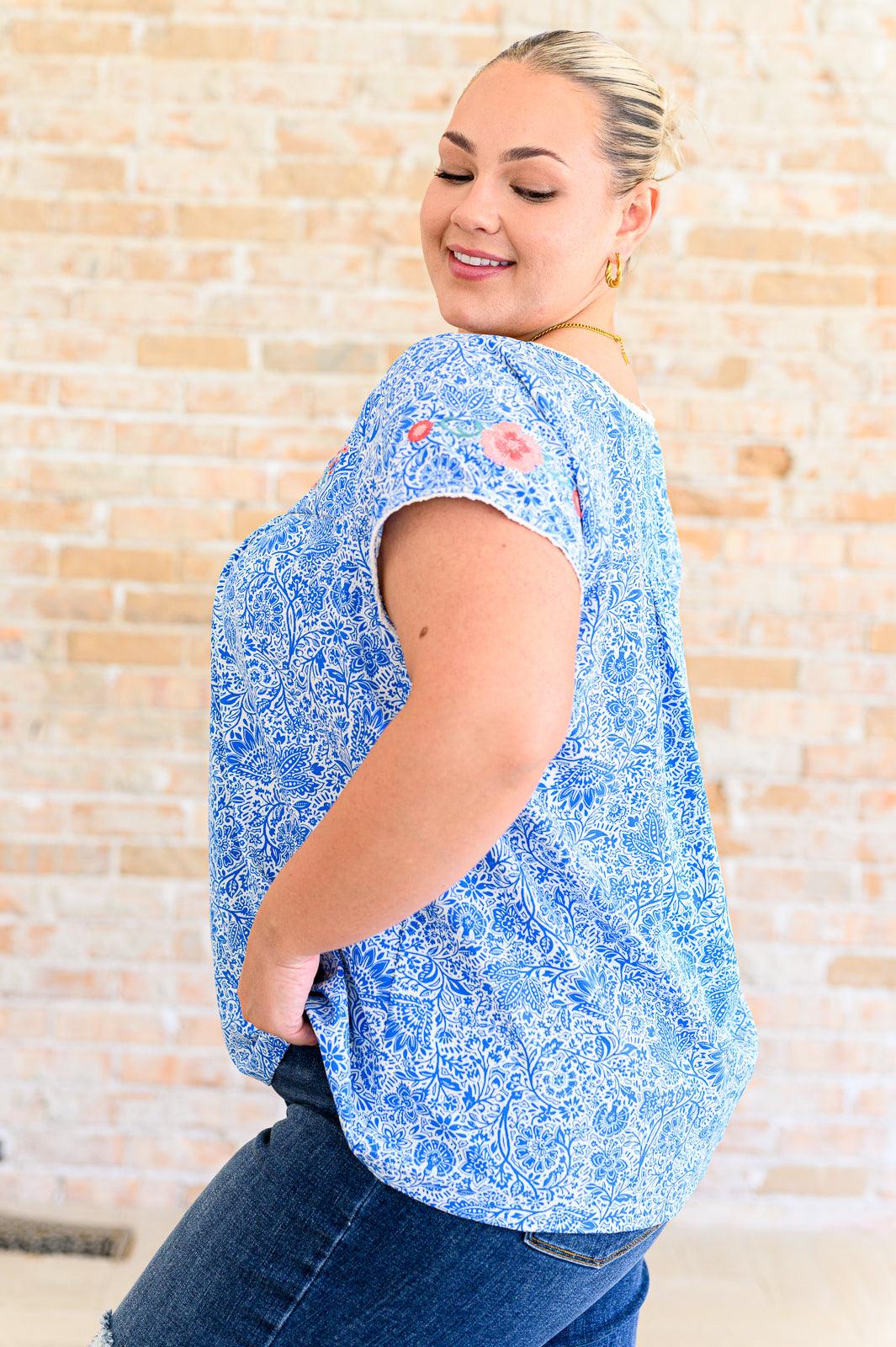 Floral Goals Blouse in Royal Tops