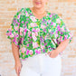 Emily Wonder Kelly Green V-Neck Floral Blouse Blouses