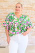 Emily Wonder Kelly Green V-Neck Floral Blouse Blouses
