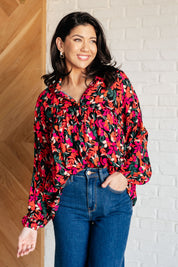 Francophile Ruffle Detail Floral Print Long-Sleeve Button-Up Blouse