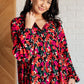 Francophile Ruffle Detail Button Up floral print blouse in vibrant colors
