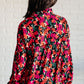 Francophile Ruffle Button-Up Floral Blouse in Pink Orange Green on Black
