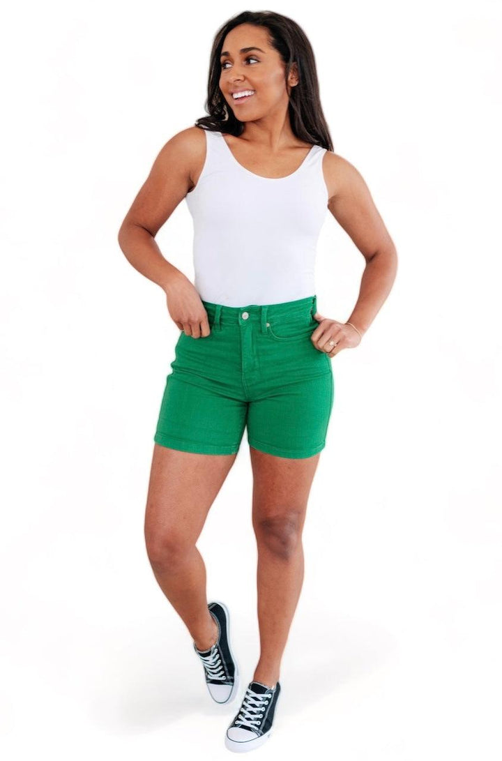 Jenna High Rise Control Top Cuffed Shorts in Green Shorts