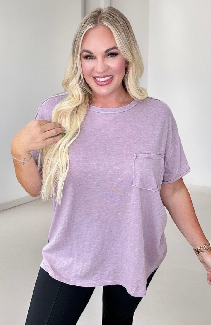 Mauve Burnout Oversized Patch Pocket Tee Shirts & Tops