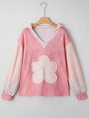 Floral Patch V-Neck Hooded Sweatshirt
