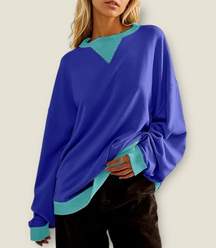 Contrast Trim Round Neck Long Sleeve Sweatshirt Tops