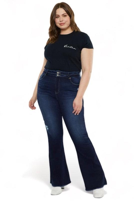 Plus High Rise Double Fray Hem Flare Jeans Jeans