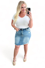 Judy Blue Plus Size High Rise Denim Skirt | Denim Skirts Daverri Fashions