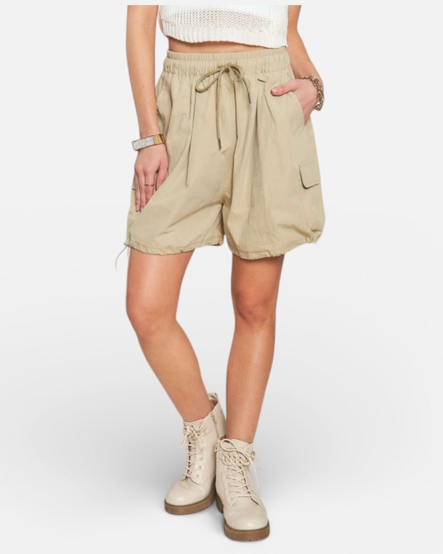 ADORA drawstring beige cargo shorts with side pockets