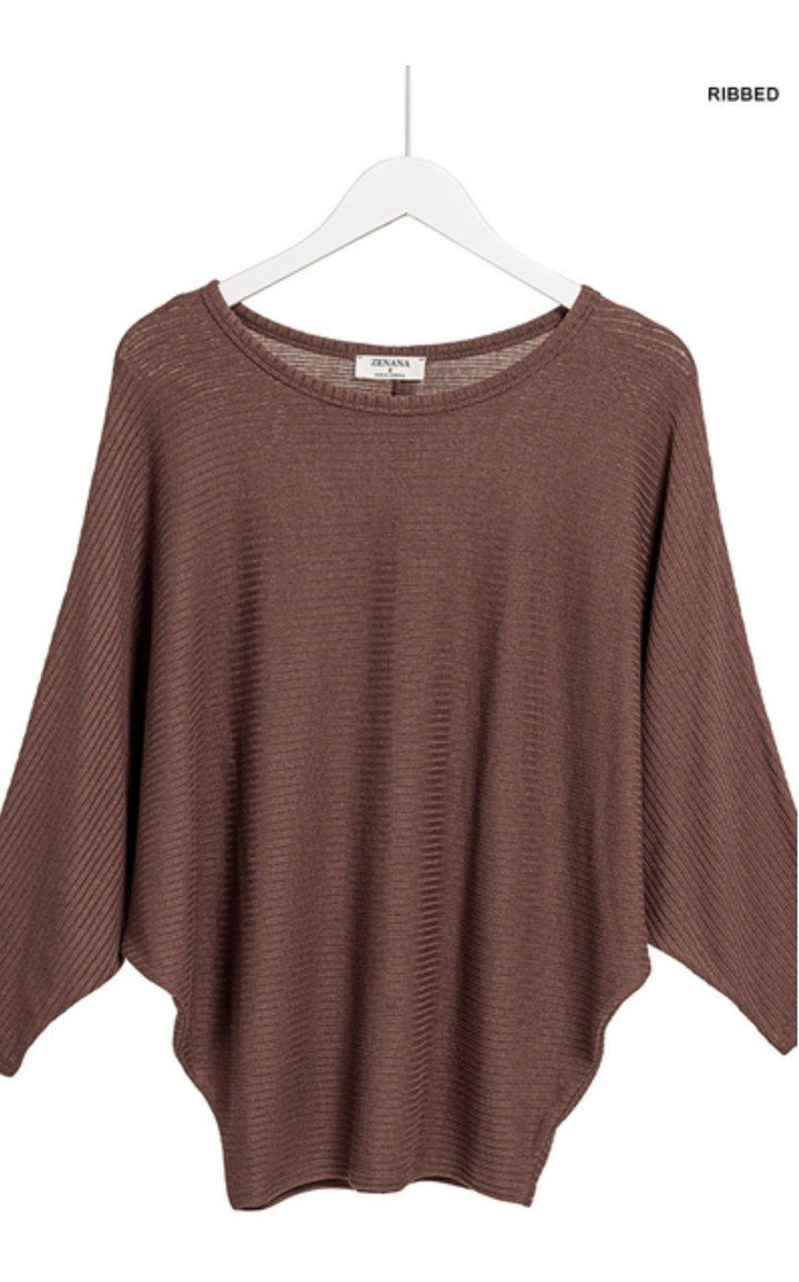 Zenana Plus Batwing Sleeve Knit Top Shirts & Tops