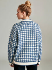 Women’s Houndstooth Pattern V-Neck Button-Up Cardigan