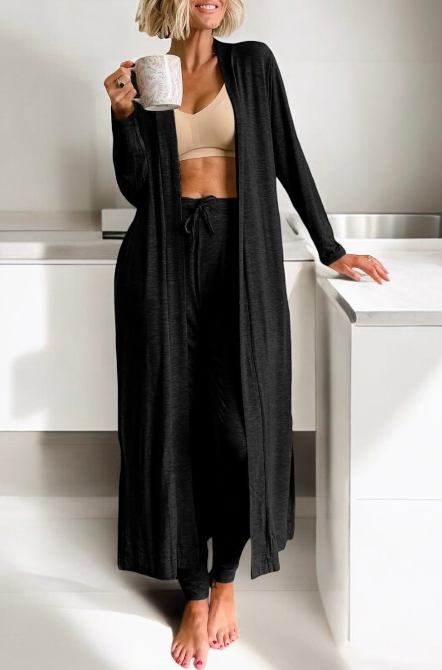 Open Front Long Sleeve Cardigan and Pants Lounge Set Outfit Sets