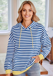 Lovelet Drawstring Striped Long Sleeve Hoodie | Hoodies Daverri Fashions