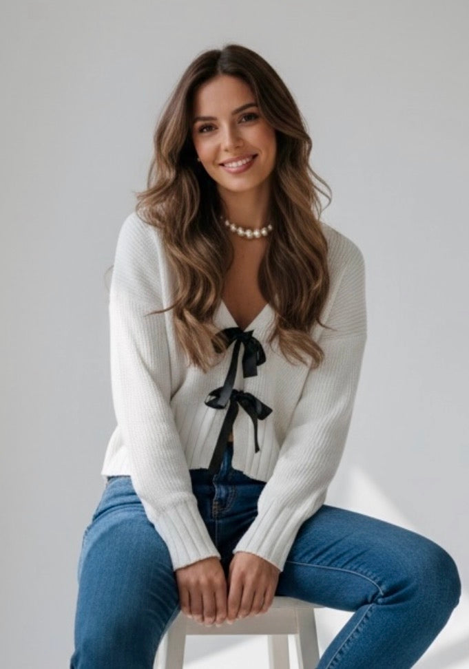 Daverri Bow Tie Front Knit Cardigan