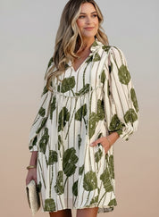 Printed Tie Neck Balloon Sleeve Mini Dress | Dresses Daverri Fashions