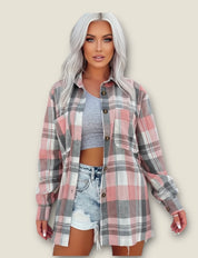 Pocketed Plaid Collared Neck Shacket | Shackets Daverri Fashions