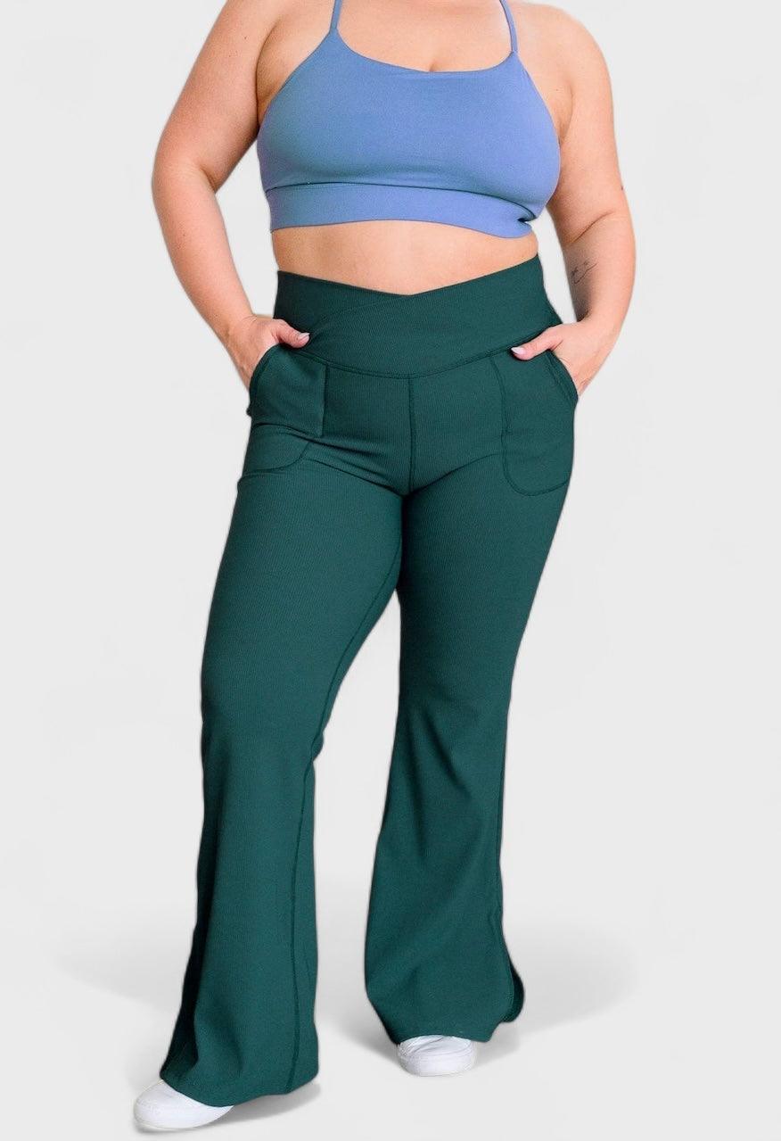 Work it All Out Crossover Flare Leggings Green Lounge Pants