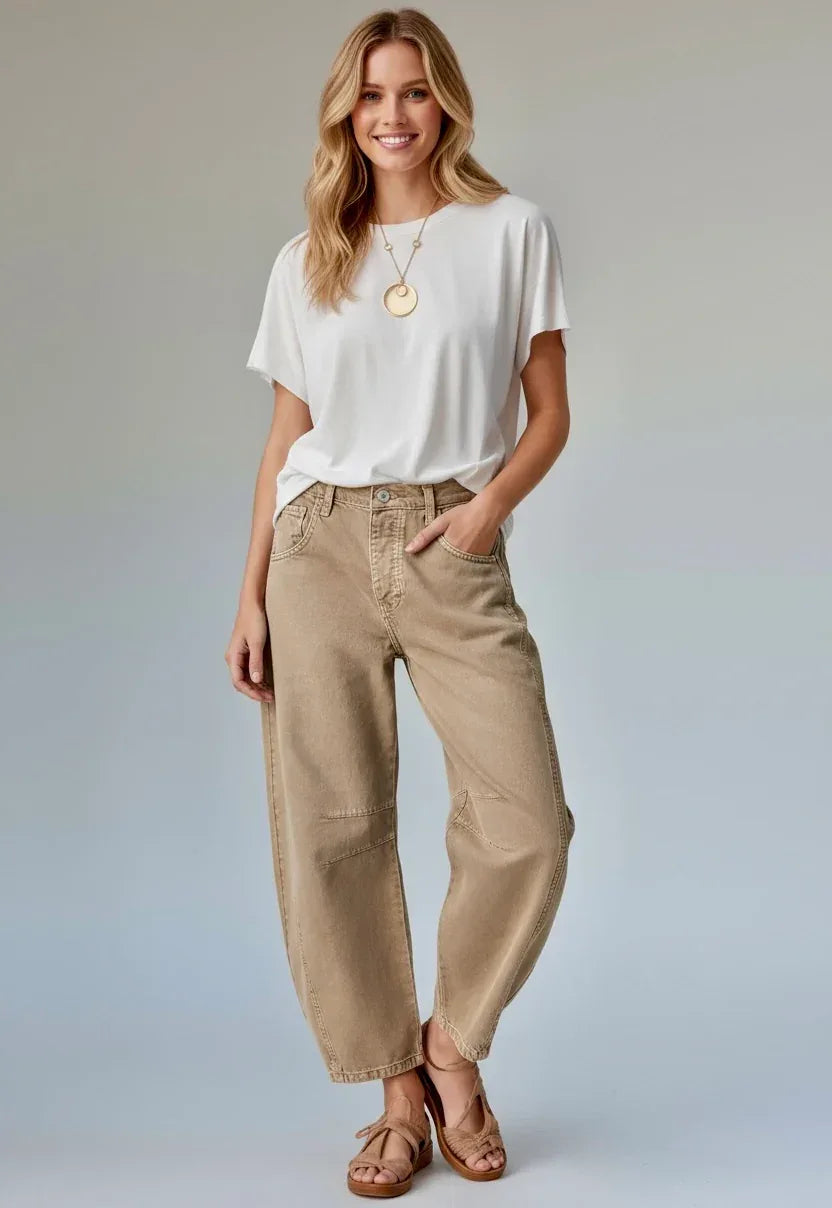 Wide Leg Relaxed Fit Barrel Jeans - DAVERRI FASHIONS