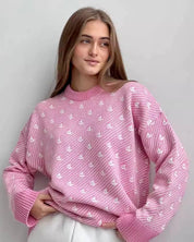 Contrast Round Neck Long Sleeve Sweater | Sweaters Daverri Fashions
