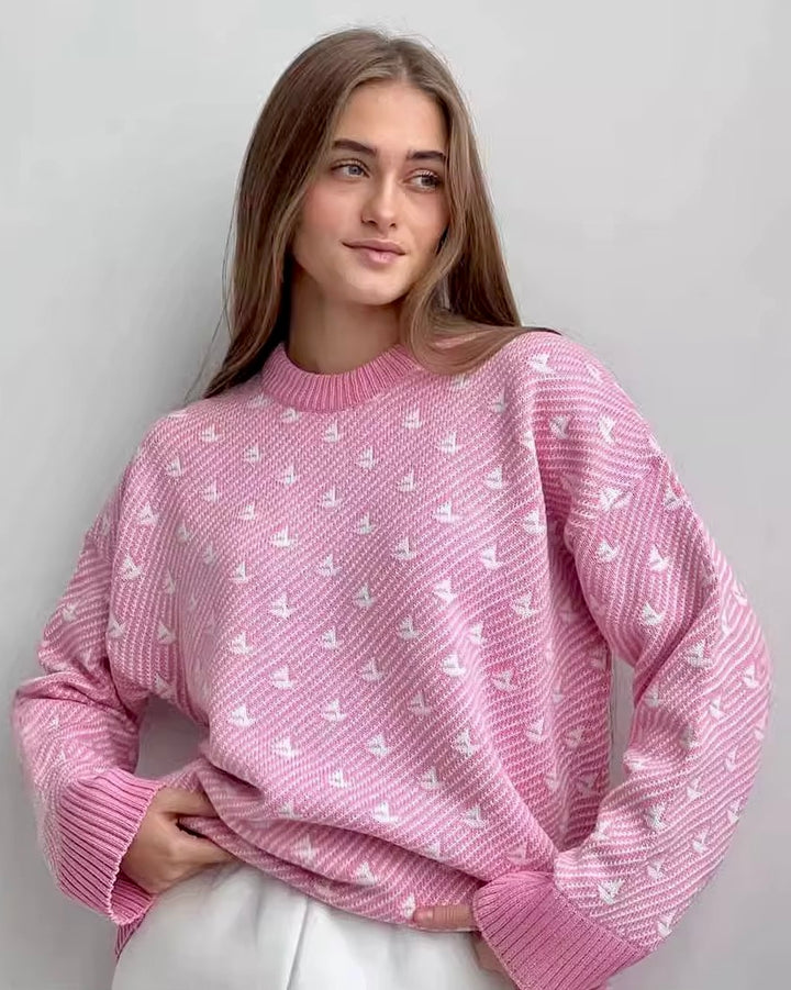 Contrast Round Neck Long Sleeve Sweater
