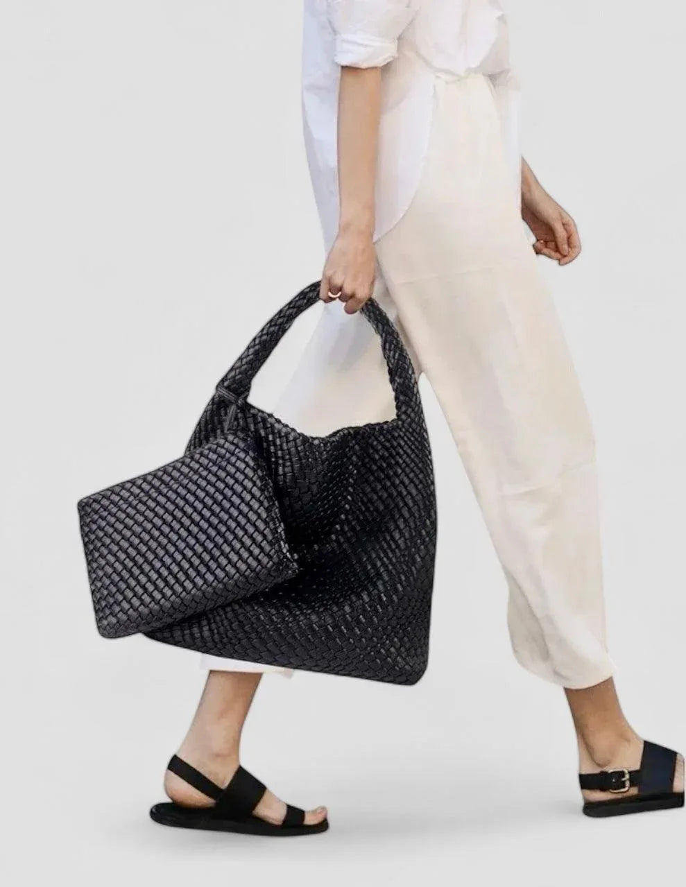 Vegan Leather Woven Hobo - DAVERRI FASHIONS