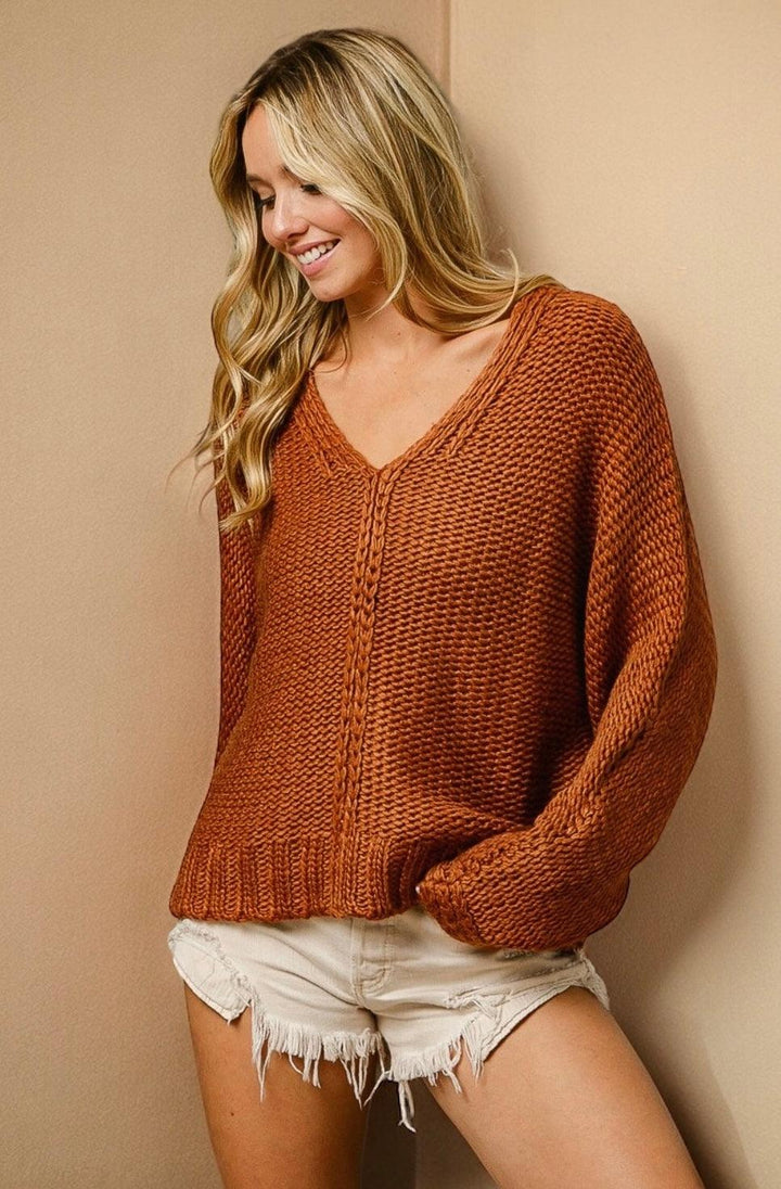 V-Neck Cable Knit Sweater Shirts & Tops