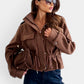 Daverri brown suede-like cropped jacket with hood and drawstring waist