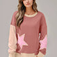 Star Patchwork Exposed Seam Drop Shoulder Sweatshirt - DAVERRI FASHIONS