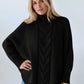 Oversized black cable-knit turtleneck sweater, plus size, ribbed cuffs