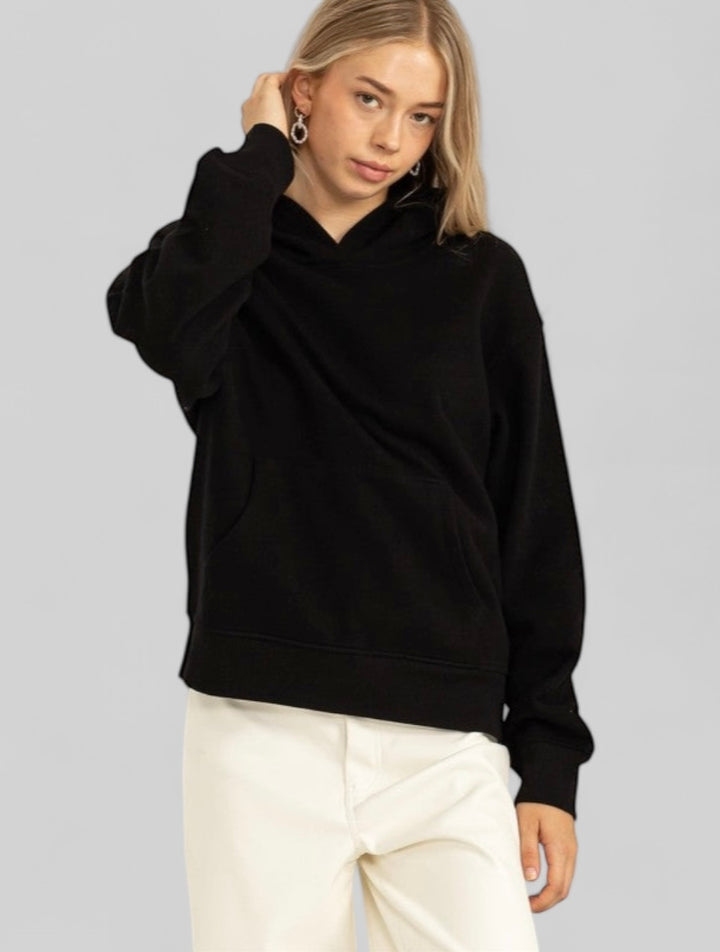 Hyfve Black Drop Shoulder Front Pocket Hoodie Tops