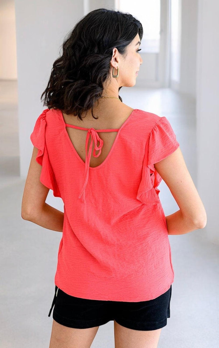 V Neck Ruffle Sleeve Top Shirts & Tops