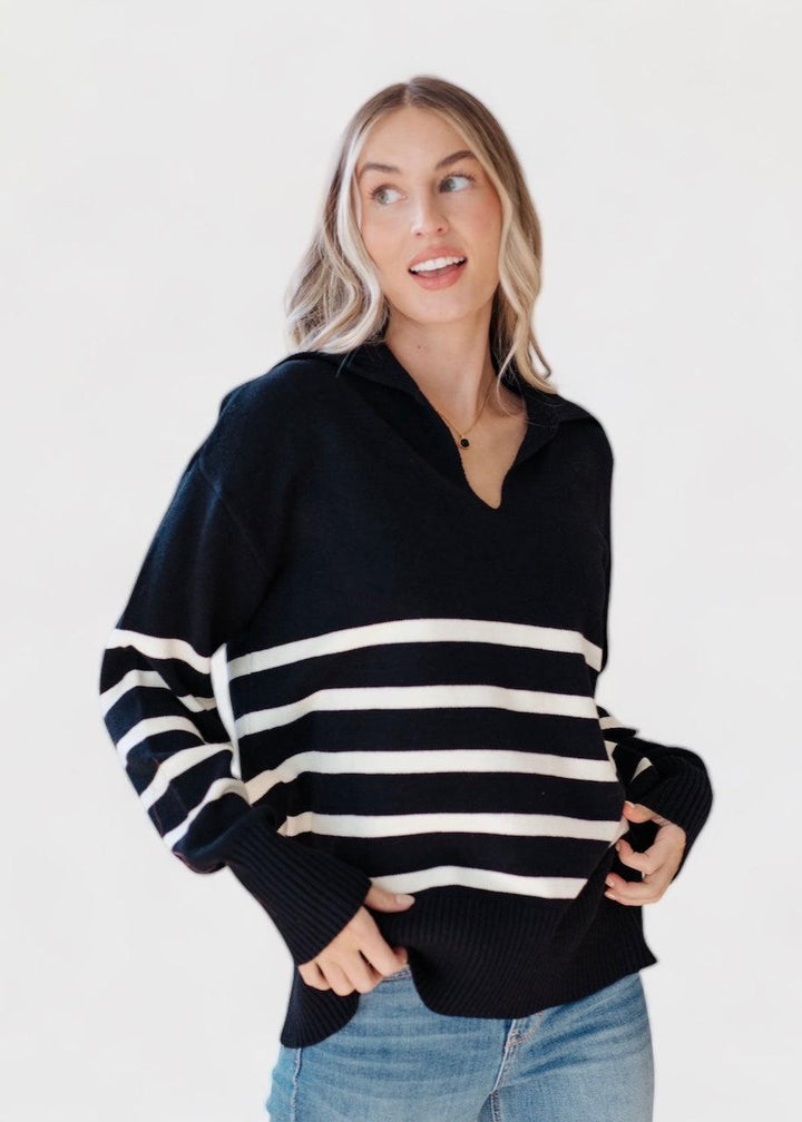 From Here On Out Striped Sweater Small Black Sweaters