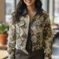 Vintage Floral Print Zip Up Contrast Collared Jacket - DAVERRI FASHIONS