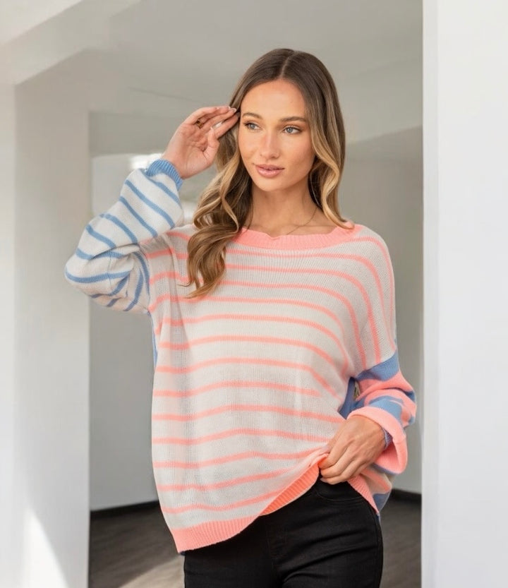 Striped Dropped Shoulder Sweater Tops