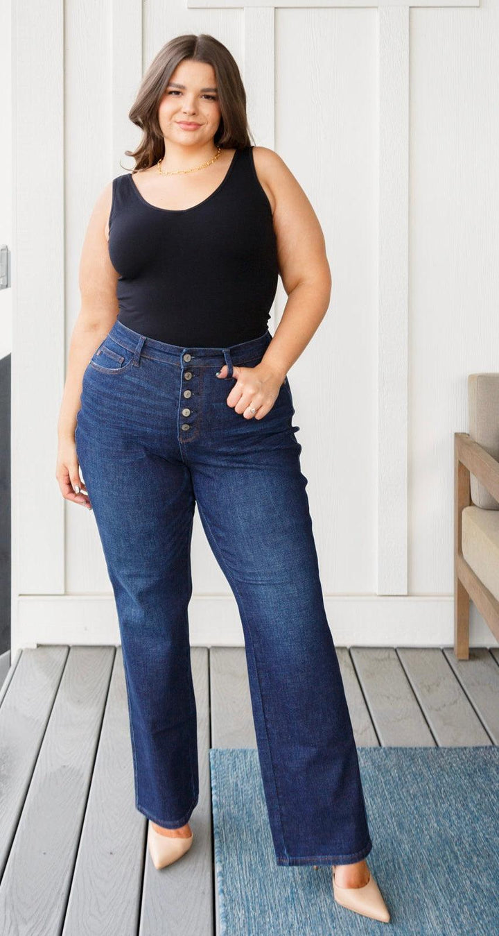 High Rise Button Fly Straight Judy Blue Jeans Jeans