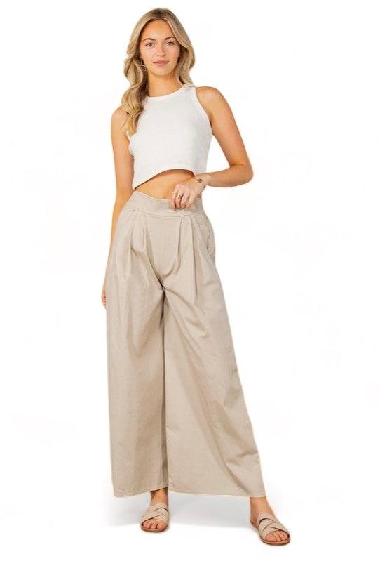 Cotton Wide Leg Pants with Side Pockets Pants